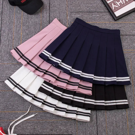 Minifalda plisada de talle alto Y2K – Estilo kawaii a rayas preppy
